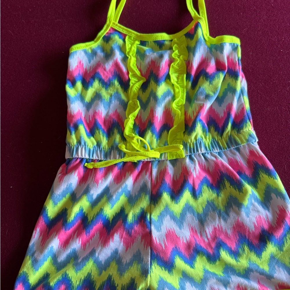 Angel Chevron Romper in Green and Pink with Relaxed Fit